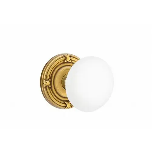 Ice White Dummy with Ribbon And Reed Rose and CF Mechanism French Antique Brass Finish Pair Ice White Dummy with Ribbon And Reed Rose and CF Mechanism French Antique Brass Finish Pair