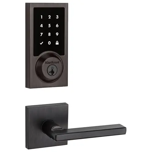 Contemporary Smartcode Touchpad Electronic Deadbolt SmartKey with Halifax Lever and Square Rose Lockset with RCAL Latch and RCS Strike Venetian Bronze Finish Contemporary Smartcode Touchpad Electronic Deadbolt SmartKey with Halifax Lever and Square Rose Lockset with RCAL Latch and RCS Strike Venetian Bronze Finish