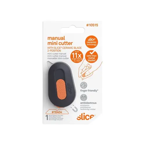 Mini Cutter, 2-1/2 in L, Manual Retracting, Ceramic, Plastic Handle, Gray Black Mini Cutter, 2-1/2 in L, Manual Retracting, Ceramic, Plastic Handle, Gray Black