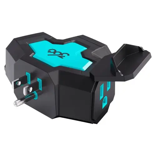 Power Hub Grounded 3 outlets Black/Teal Power Hub Grounded 3 outlets Black/Teal