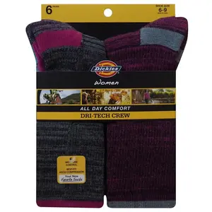 Dickies I61004-BLACK-XCP2 Crew Socks Dri-Tech Women's 6-9 Assorted Assorte - 2 per pack x2 packs