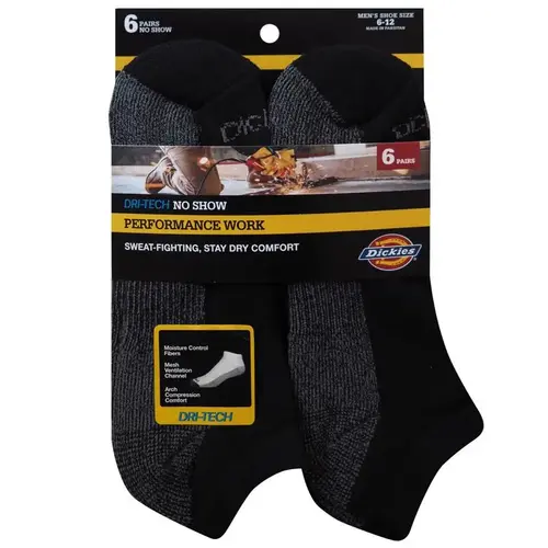 No-Show Socks Dri-Tech Men's 6-12 Black Black Pair