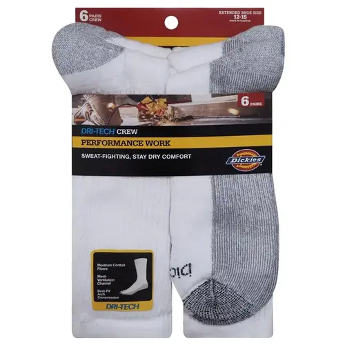 Crew Socks Dri-Tech Men's 12-15 White White Pair