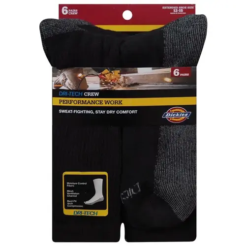Crew Socks Dri-Tech Men's 12-15 Black Black Pair Crew Socks Dri-Tech Men's 12-15 Black Black Pair