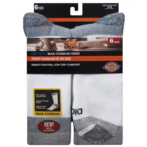 Cushion Crew Socks Dri-Tech Men's 6-12 White White Pair
