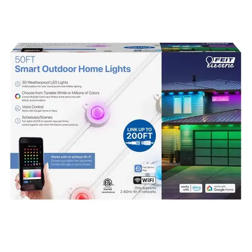 Color Changing String Lights LED Smart-Enabled Multicolored 50 ft. 30 lights