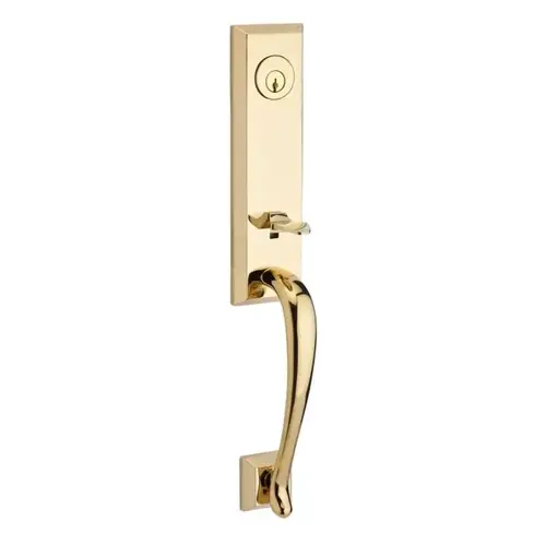 Double Cylinder Del Mar Handleset with Right Hand Curve Lever and Traditional Square Rose with Smartkey For Thick Door with 6AL Latch and Dual Strike Lifetime Brass Finish Double Cylinder Del Mar Handleset with Right Hand Curve Lever and Traditional Square Rose with Smartkey For Thick Door with 6AL Latch and Dual Strike Lifetime Brass Finish