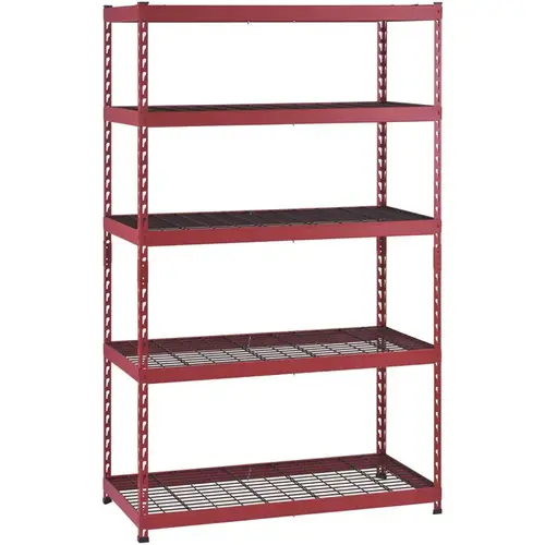5-Shelf Steel Heavy-Duty Garage Storage Shelving Unit In Red Powder-Coated 5-Shelf Steel Heavy-Duty Garage Storage Shelving Unit In Red Powder-Coated