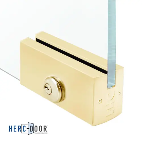 2-1/2" Square Patch Rail 12" Long With Lock - 5/8" Glass - Satin Brass 2-1/2" Square Patch Rail 12" Long With Lock - 5/8" Glass - Satin Brass