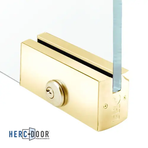 2-1/2" Square Patch Rail 9-1/2" Long With Lock For 3/8" Glass - Polished Brass 2-1/2" Square Patch Rail 9-1/2" Long With Lock For 3/8" Glass - Polished Brass