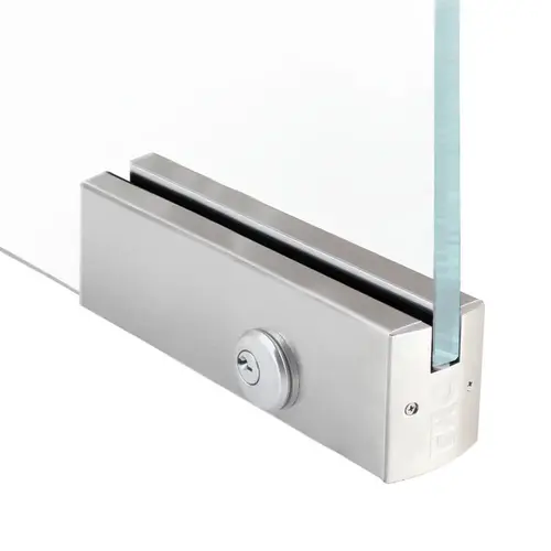 2-1/2" Square 12" Patch Rail With Lock For 5/8" Glass - Brushed Stainless 2-1/2" Square 12" Patch Rail With Lock For 5/8" Glass - Brushed Stainless