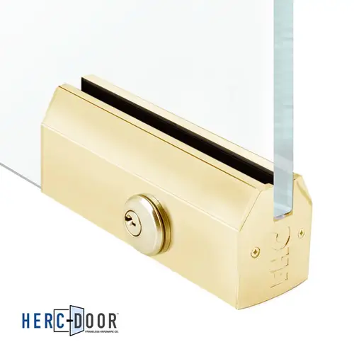 2-1/2" Tapered Patch Rail 9-1/2" Long With Lock For 1/2" Glass - Polished Brass 2-1/2" Tapered Patch Rail 9-1/2" Long With Lock For 1/2" Glass - Polished Brass
