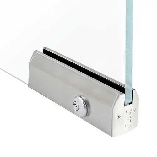 2-1/2" Tapered 12" Patch Rail With Lock For 3/4" Glass - Brushed Stainless 2-1/2" Tapered 12" Patch Rail With Lock For 3/4" Glass - Brushed Stainless