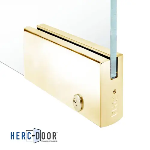 4" Square 12" Patch Rail With Lock For 5/8" Glass - Polished Brass 4" Square 12" Patch Rail With Lock For 5/8" Glass - Polished Brass