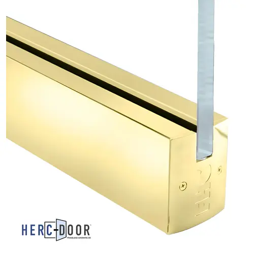 2-1/2" Low Profile Square Door Rail Without Lock For 3/8" Glass - 35-3/4" Length - Polished Brass 2-1/2" Low Profile Square Door Rail Without Lock For 3/8" Glass - 35-3/4" Length - Polished Brass