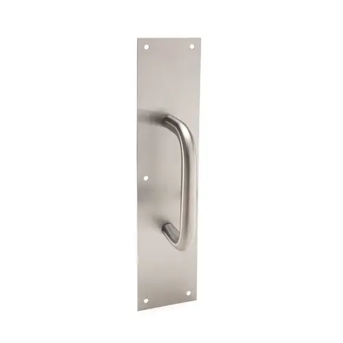 15" x 3-1/2" Plate with 6" Round Solid Handle Pull - Brushed Stainless 15" x 3-1/2" Plate with 6" Round Solid Handle Pull - Brushed Stainless