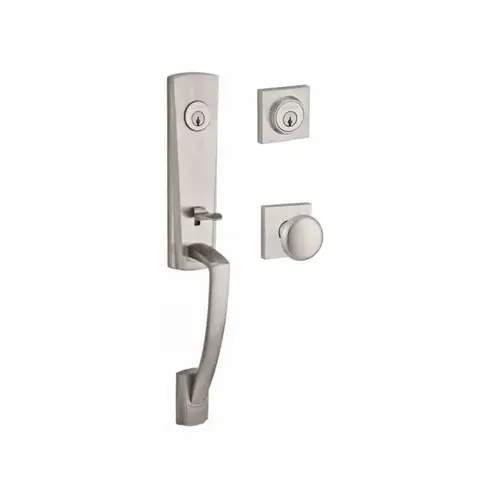 Double Cylinder Miami Handleset with Round Knob and Contemporary Square Rose For Thick Door with 6AL Latch and Dual Strike Satin Nickel Finish Double Cylinder Miami Handleset with Round Knob and Contemporary Square Rose For Thick Door with 6AL Latch and Dual Strike Satin Nickel Finish