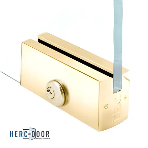 2-1/2" Square Patch Rail 12" Long With Lock - 5/8" Glass - Polished Brass 2-1/2" Square Patch Rail 12" Long With Lock - 5/8" Glass - Polished Brass