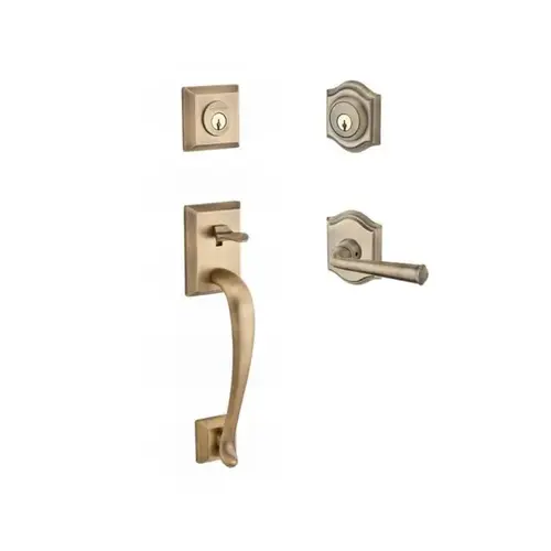 Double Cylinder Napa Handleset with Right Hand Federal Lever and Traditional Arch Rose with 6AL Latch and Dual Strike Matte Brass and Black Finish Double Cylinder Napa Handleset with Right Hand Federal Lever and Traditional Arch Rose with 6AL Latch and Dual Strike Matte Brass and Black Finish