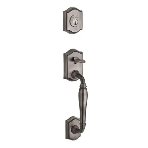 Double Cylinder Westcliff Handleset with Round Knob and Traditional Square Rose with 6AL Latch and Dual Strike Matte Antique Nickel Finish Double Cylinder Westcliff Handleset with Round Knob and Traditional Square Rose with 6AL Latch and Dual Strike Matte Antique Nickel Finish