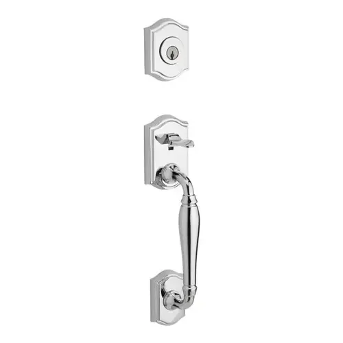 Double Cylinder Westcliff Handleset with Right Hand Curve Lever and Traditional Round Rose For Thick Door with 6AL Latch and Dual Strike Bright Chrome Finish