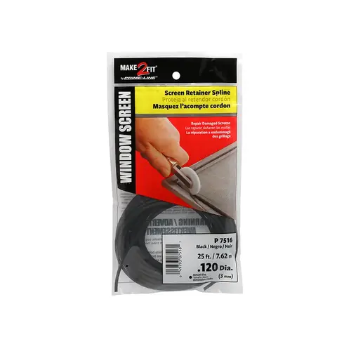 0.120" x 25 Foot - Black Spline (1 Roll) 0.120" x 25 Foot - Black Spline (1 Roll)