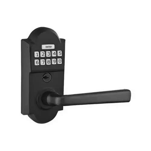 Cimarron Left Hand Sandcast Bronze Leverset Storeroom Electronic Keypad Lock with Adjustable Latch Flat Black Finish Cimarron Left Hand Sandcast Bronze Leverset Storeroom Electronic Keypad Lock with Adjustable Latch Flat Black Finish