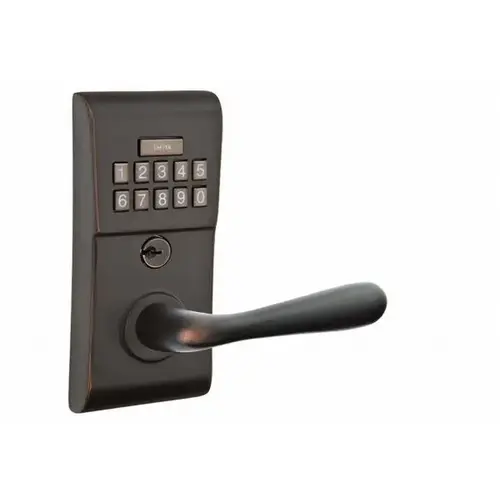 Basel Left Hand Modern Leverset Storeroom Electronic Keypad Lock with Adjustable Latch Oil Rubbed Bronze Finish Basel Left Hand Modern Leverset Storeroom Electronic Keypad Lock with Adjustable Latch Oil Rubbed Bronze Finish
