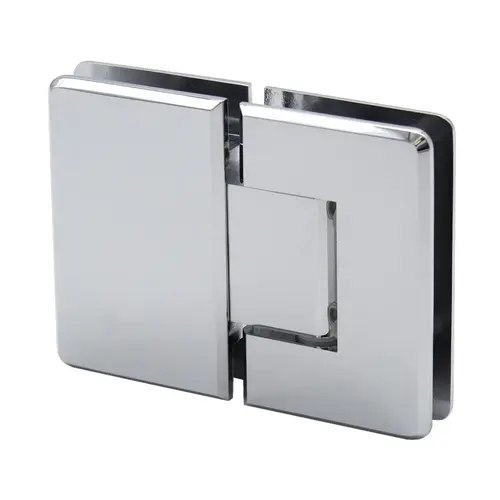 Preston Series 180 Degree Glass-to-Glass Hinge, Brass Material, Self-Centering, 3/8" to 1/2" Glass Thickness, Polished Chrome Finish Preston Series 180 Degree Glass-to-Glass Hinge, Brass Material, Self-Centering, 3/8" to 1/2" Glass Thickness, Polished Chrome Finish