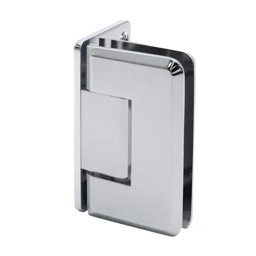 Preston Series Wall Mount Hinge, Brass and Stainless Steel Material, Offset Back Plate, 3/8" to 1/2" Glazing Thickness, Polished Chrome Finish