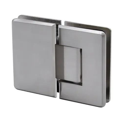 Preston Series 180 Degree Glass-to-Glass Hinge, Brass Material, 3/8" to 1/2" Glass Thickness, Brushed Nickel Finish Preston Series 180 Degree Glass-to-Glass Hinge, Brass Material, 3/8" to 1/2" Glass Thickness, Brushed Nickel Finish