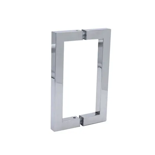 Square Back-to-Back Pull Handle, Brass Material, Tubular construction, 6" Center-To-Center, Polished Chrome Finish