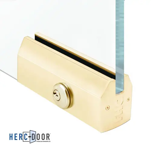 2-1/2" Tapered Patch Rail 12" Long With Lock - 5/8" Glass - Satin Brass 2-1/2" Tapered Patch Rail 12" Long With Lock - 5/8" Glass - Satin Brass