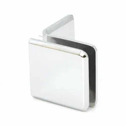 Beveled Wall Mount Glass Clamps With Large Leg, Brass Material, 2" Height, 3/8" to 1/2" Glazing Thickness, Polished Nickel Finish
