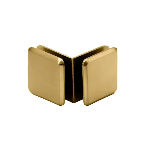 Open Faced Beveled 90 Degree Glass-to-Glass Clamp, Brass Material, 3/8" to 1/2" Glazing Thickness, Satin Brass Finish