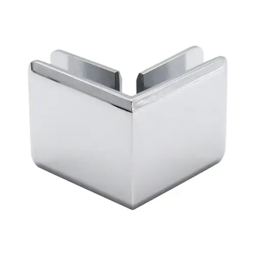 Beveled 90 Degree Glass Clamp, Brass Material, 3/8" to 1/2" Glazing Thickness, Polished Chrome Finish
