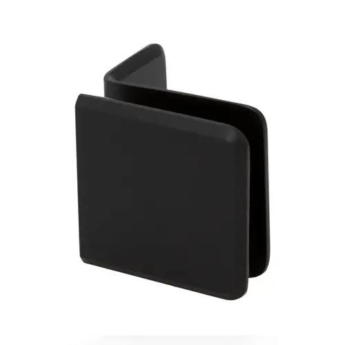 Beveled Glass Clamps With Small Leg Wall Mount, Brass Material, 90 Degree Mounting Angle, 3/8" To 1/2" Glazing Thickness, Matte Black Finish