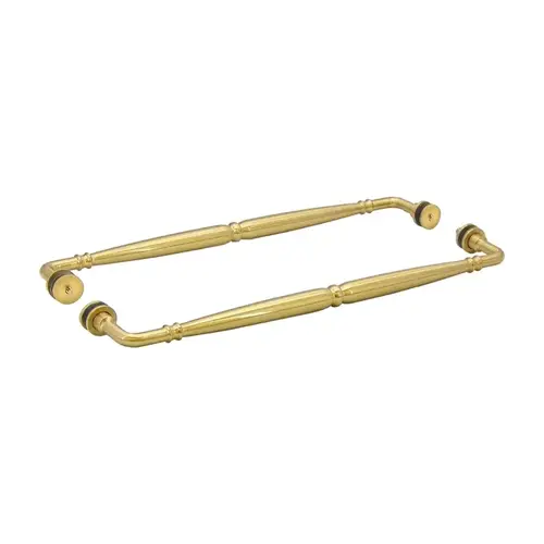 Back-to-Back Towel Bar, Brass Material, 18" Center To Center Mounting, Tempered Glass compatibility, Satin Brass Finish Back-to-Back Towel Bar, Brass Material, 18" Center To Center Mounting, Tempered Glass compatibility, Satin Brass Finish