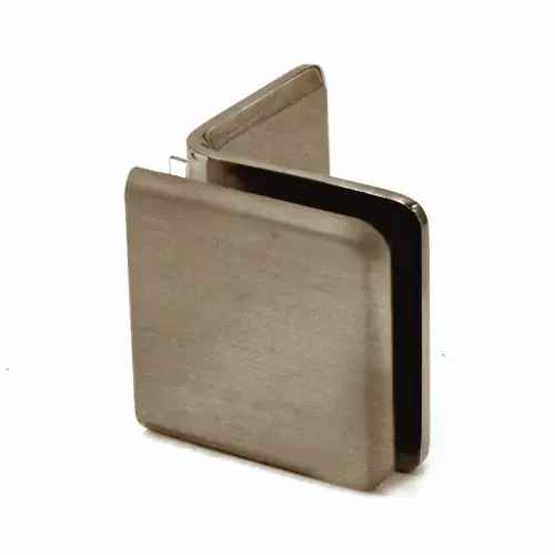 Beveled Wall Mount Glass Clamps With Large Leg, Brass Material, 90 Degree Mounting Angle, 3/8" to 1/2" Glazing Thickness, Brushed Bronze Finish