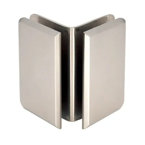 Preston Series 90 Degree Glass-to-Glass Bracket, Brass Material, 3/8" To 1/2" Glazing Thickness, Brushed Nickel Finish