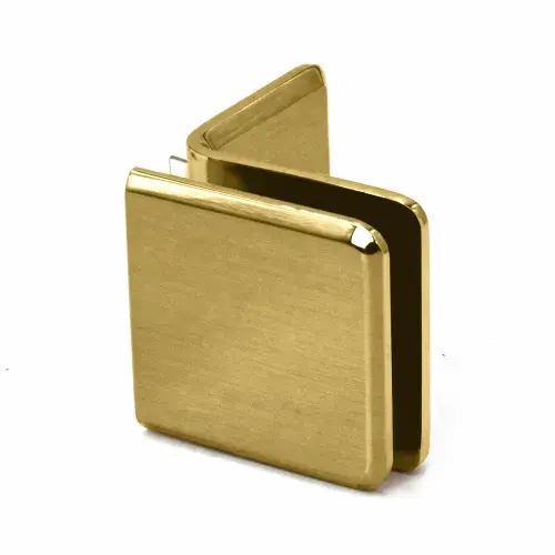 Beveled Wall Mount Glass Clamps With Large Leg - Satin Brass Beveled Wall Mount Glass Clamps With Large Leg - Satin Brass