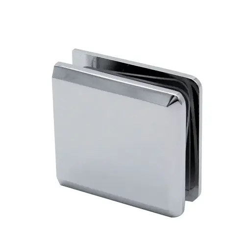 Beveled Wall Mount Clamp, Brass Material, 3/8" to 1/2" Glazing Thickness, Beveled Profile, Polished Chrome Finish
