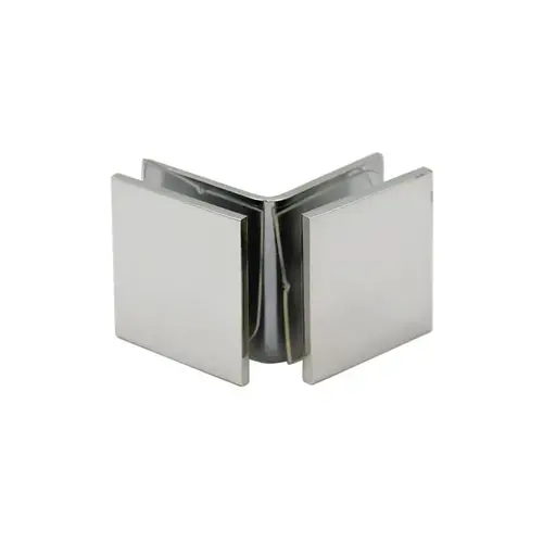 Open Face Square 90 Degree Glass Clamp, Brass Material, 3/8" to 1/2" Glazing Thickness, Polished Nickel Finish