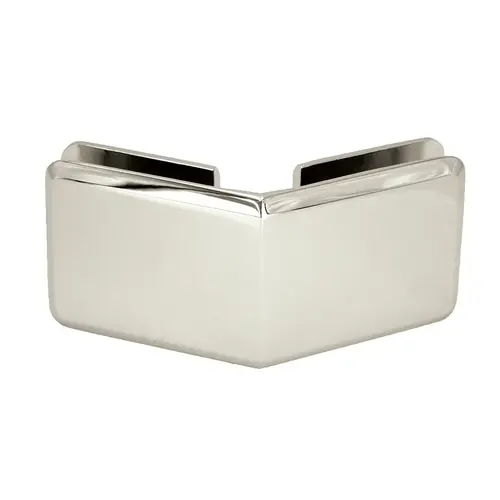 Beveled 135 Degree Glass-To-Glass Clamp, Brass Material, 3/8" to 1/2" Glazing Thickness, Polished Nickel Finish