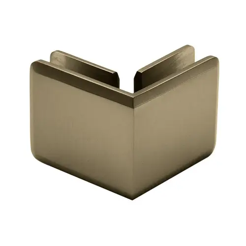 Beveled 90 Degree Glass Clamp, Brass Material, 3/8" to 1/2" Glazing Thickness, Brushed Bronze Finish