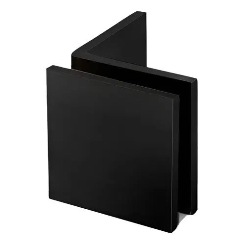 Square Wall Mount Glass Clamps With Large Leg, Brass Material, 90 Degree Mounting Angle, 3/8" To 1/2" Glazing Thickness, Matte Black Finish