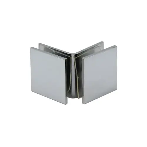 Open Face Square 90 Degree Glass Clamp, Brass Material, 3/8" to 1/2" Glazing Thickness, Polished Chrome Finish