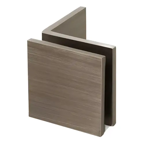 Square Wall Mount Glass Clamps With Large Leg, Brass Material, 90 Degree Mounting Angle, 3/8" To 1/2" Glazing Thickness, Brushed Bronze Finish