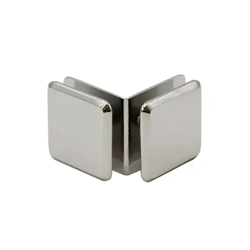 FHC CBU0F90PN Open Faced Beveled 90 Degree Glass-to-Glass Clamp, Brass Material, 3/8" to 1/2" Glazing Thickness, Polished Nickel Finish Open Faced Beveled 90 Degree Glass-to-Glass Clamp, Brass Material, 3/8" to 1/2" Glazing Thickness, Polished Nickel Finish