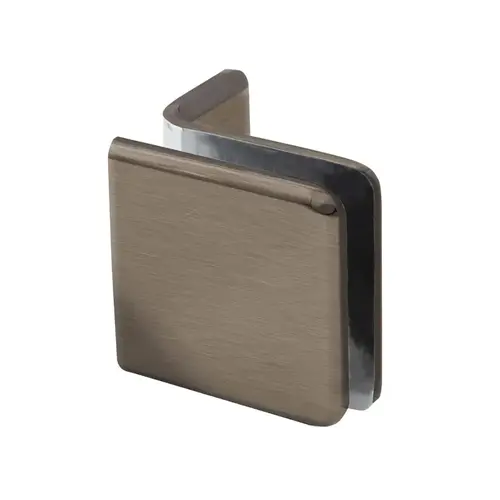 Beveled Wall Mount Glass Clamps With Small Leg, Brass Material, 90 Degree Mounting Angle, 3/8" To 1/2" Glazing Thickness, Brushed Bronze Finish